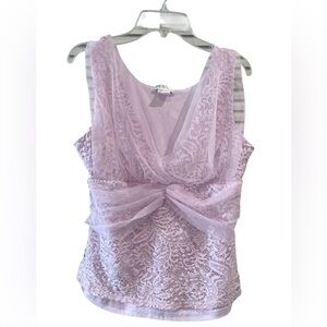 Pink Lace Babydoll Tank Top Sleeveless V-Neck Ruched Size M